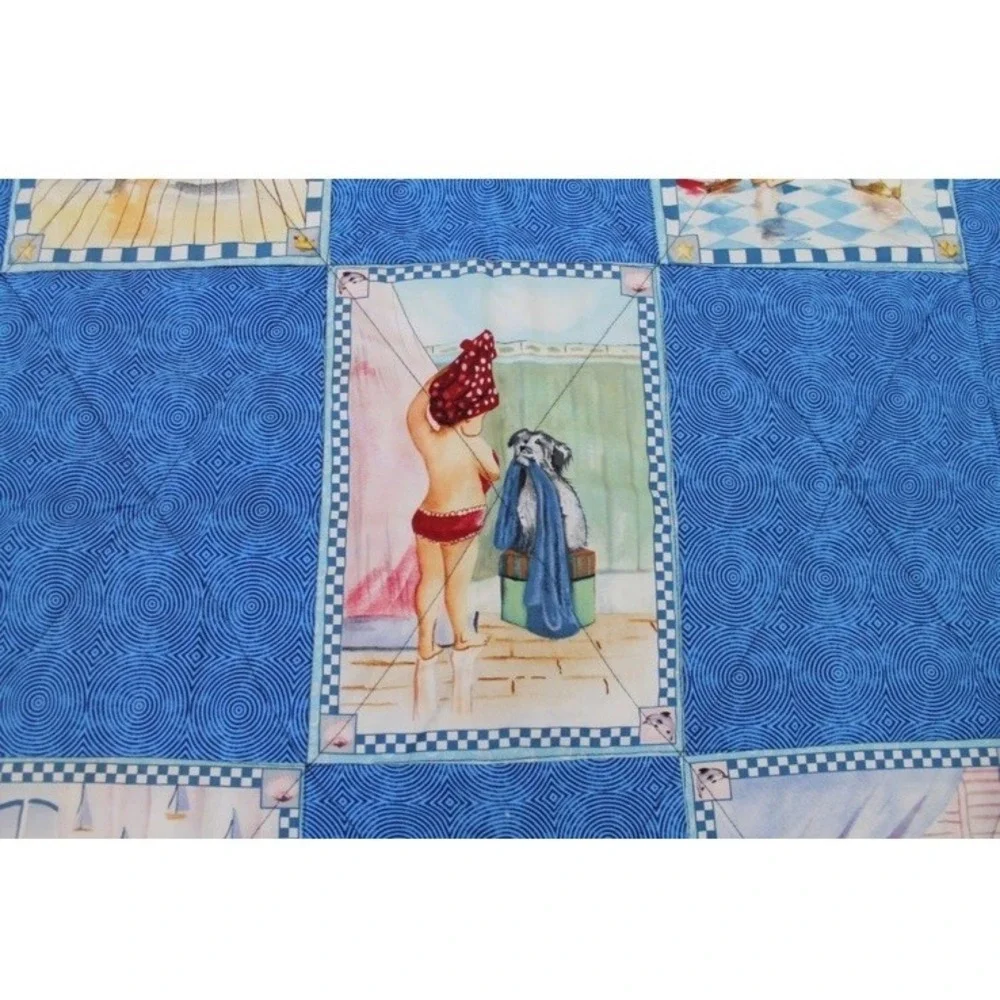 Handmade Baby Crib Quilt Blanket Blue Nursery + Plush Puppy Dog Toy Lot